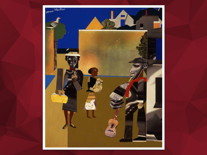 From the collection of the Smithsonian American Art Museum, this collage on paperboard titled “Village Square” was created in 1969 by expressionist artist and visionary Romare Bearden, who graduated from the former Peabody High School in Pittsburgh’s East End in 1929.