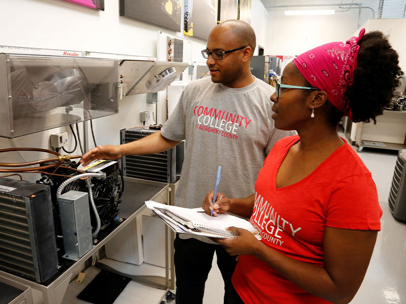 Two CCAC Students in HVAC Lab at West Hills Center