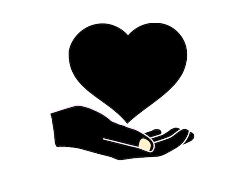 Icon depicting a heart that is centered above the palm of an open, outstretched hand.