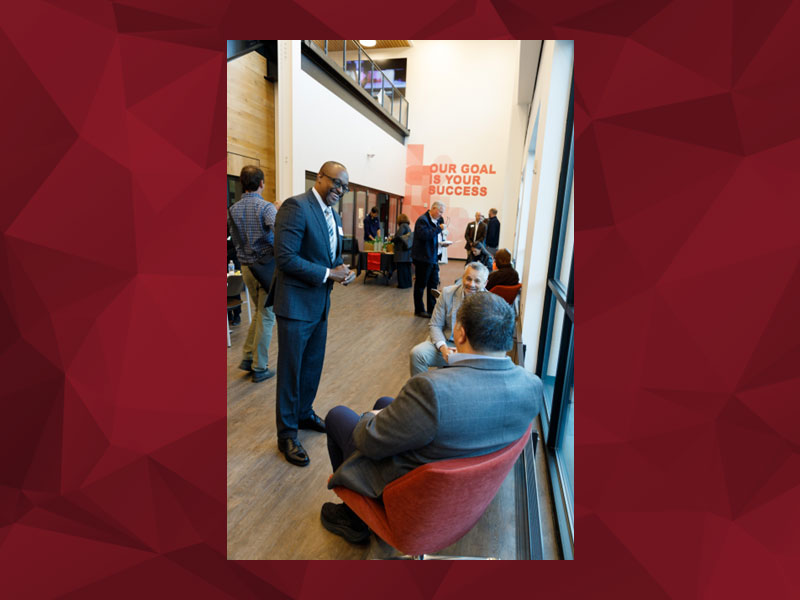 Dr. Evon Walters, CCAC Vice President of Strategic Initiatives and Community Engagement, greets guests during the sixth annual Advanced Manufacturing Advisory Council breakfast.
