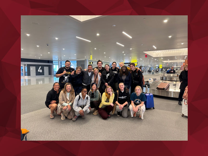 Pictured (from left to right) Top row: Dylan Williamson, Professor Adam Davis; Professor Robert (Bobby) Ficco; Amy Logan; Maxwell Torbenson; Faye Youngkin; Sarah Laus; Maggie McDermott; Kemora Holley; Kapri Fulcomer. Bottom row: Cara Harrington, Professor Heather Klenovich; Cierra Pettus; Sara Bauer; Emily Love; Grey Culley; Katie Anderson.