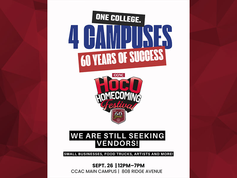 CCAC HOCO Festival flyer indicating that vendor spots are still available for the event.